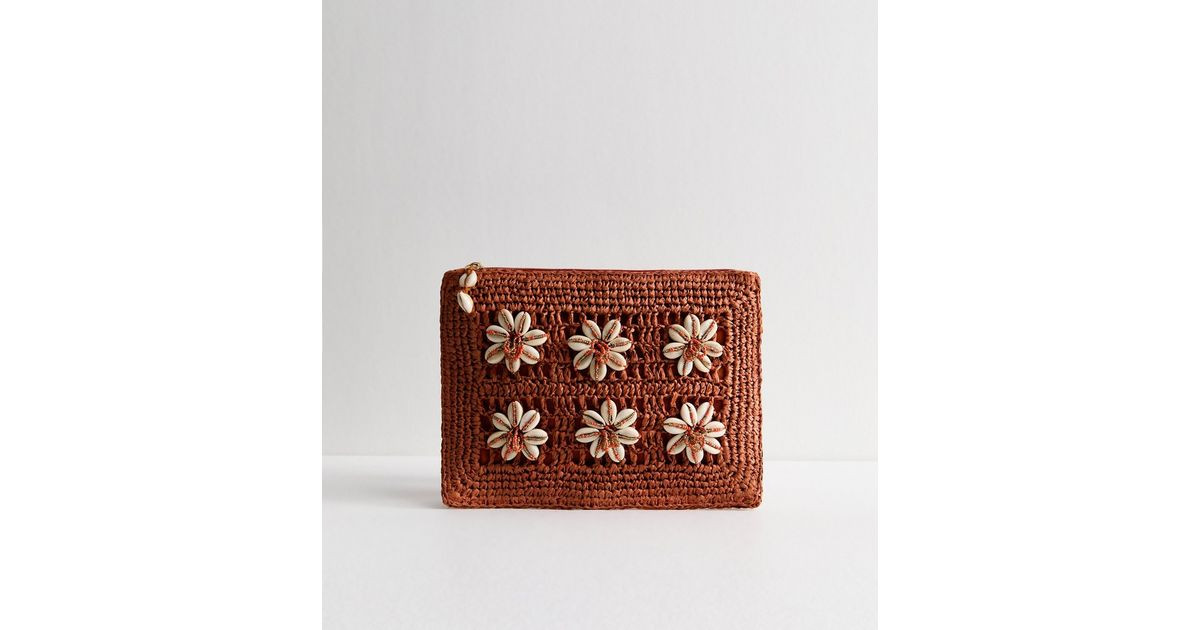 Rust Shell Crochet Straw Clutch Bag | New Look | New Look (UK)