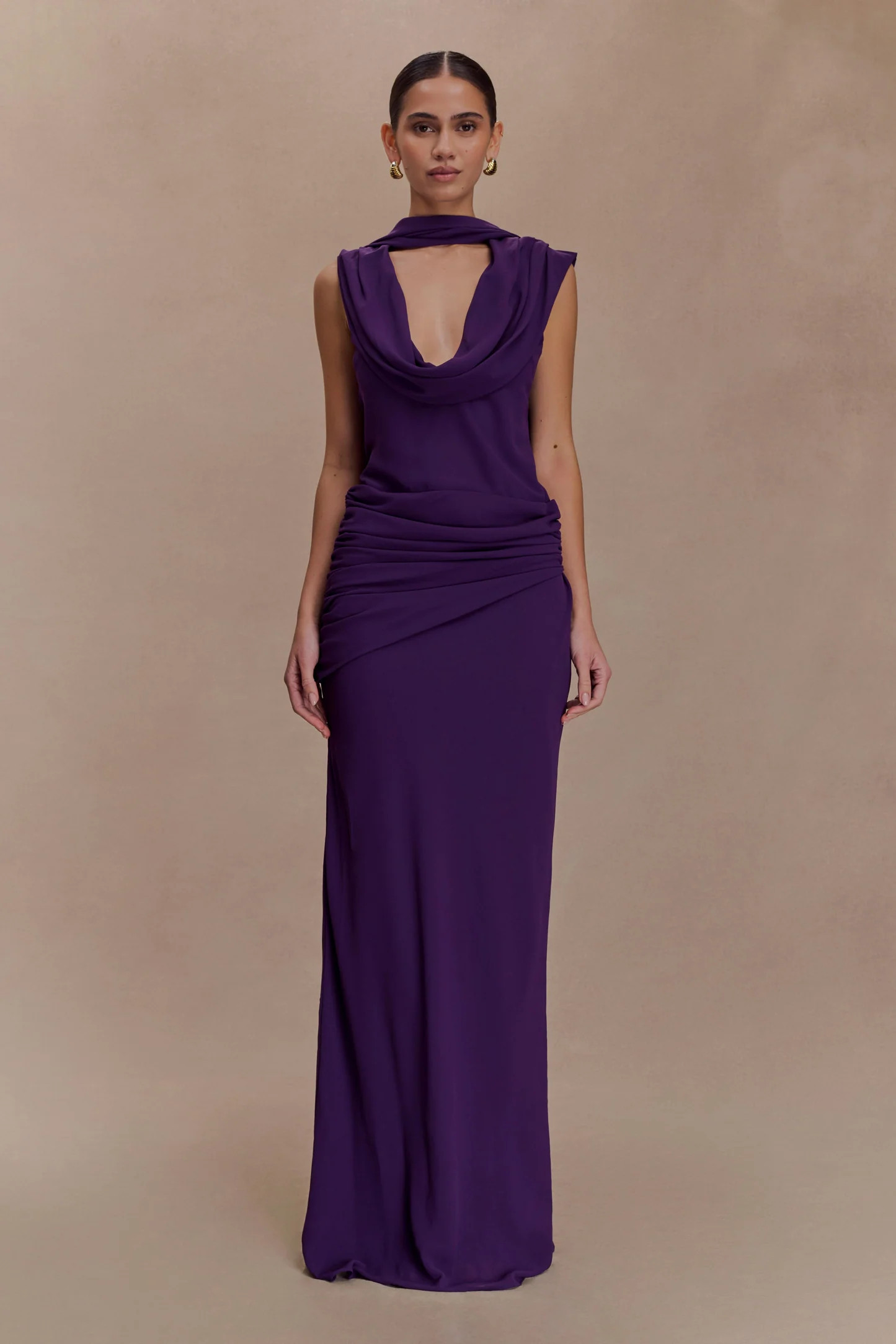 Giulia Chiffon Draped Maxi Dress - Purple | MESHKI US