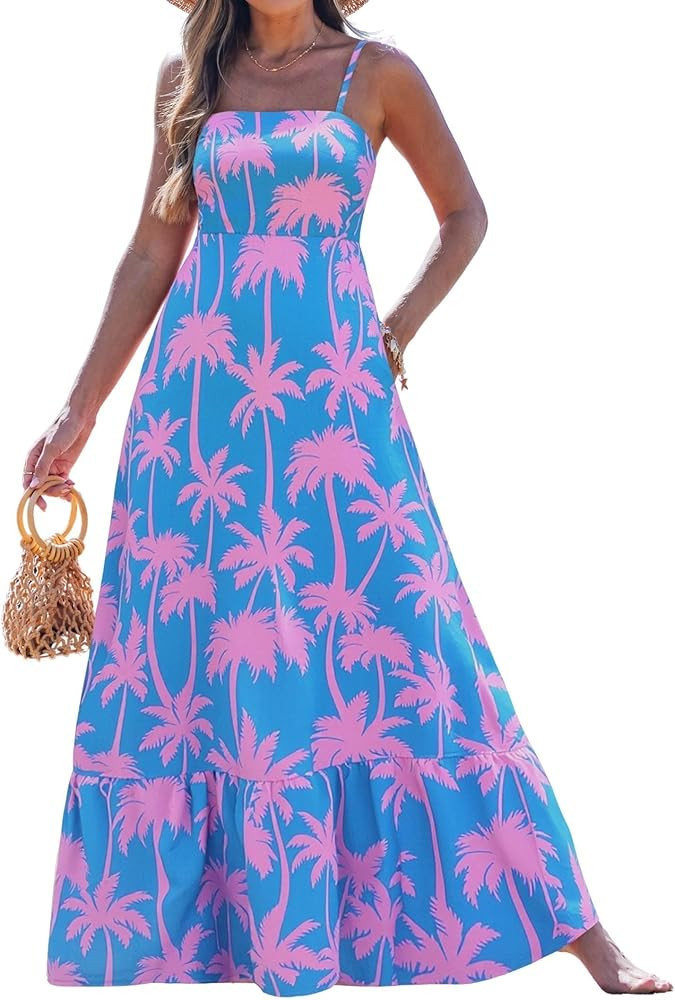 popvil Women Summer Maxi Dress 2026 Spaghetti Strap Long Beach Dress Boho A-Line Flowy Casual Sle... | Amazon (US)