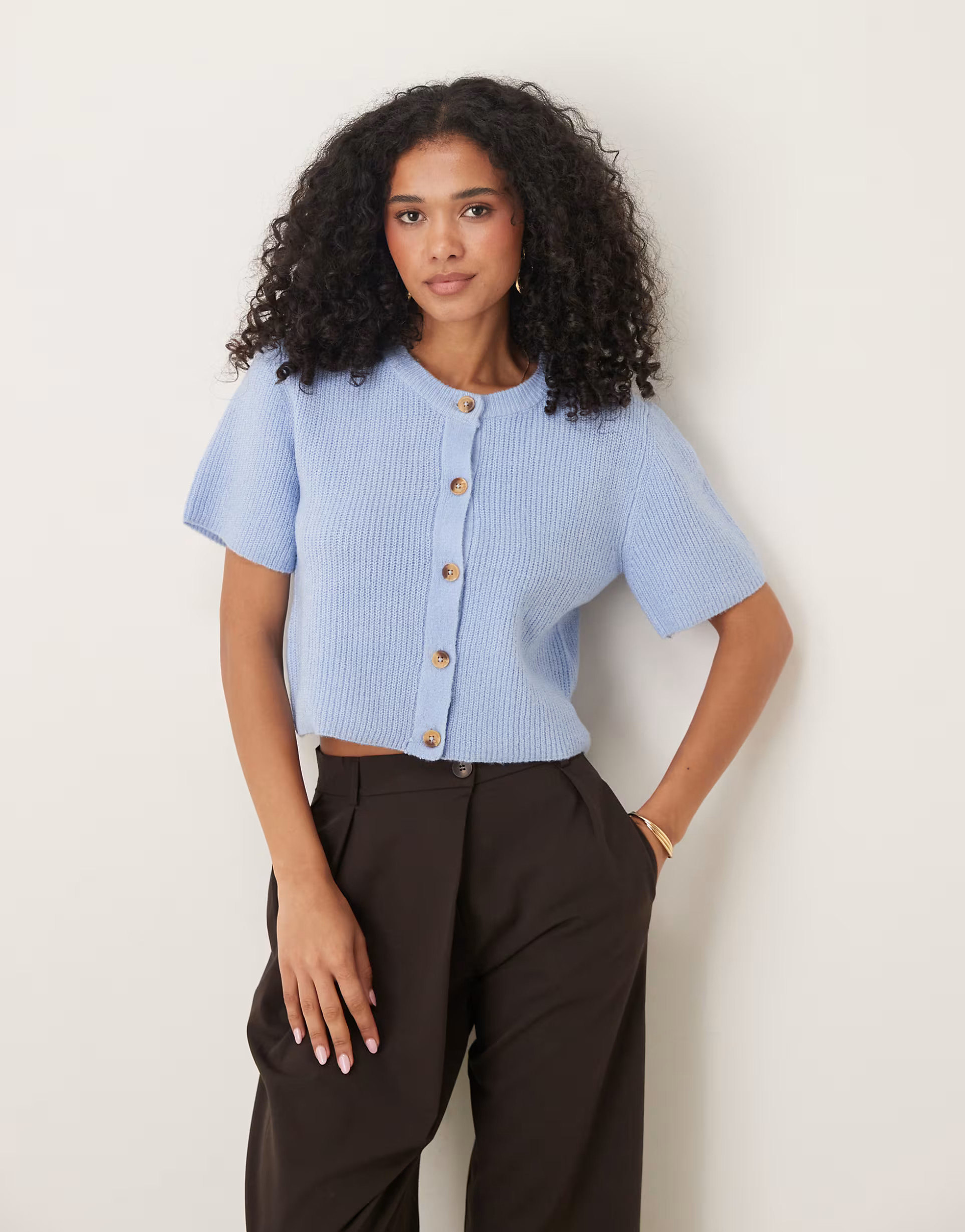 Brave Soul short sleeve cardigan in baby blue | ASOS (Global)