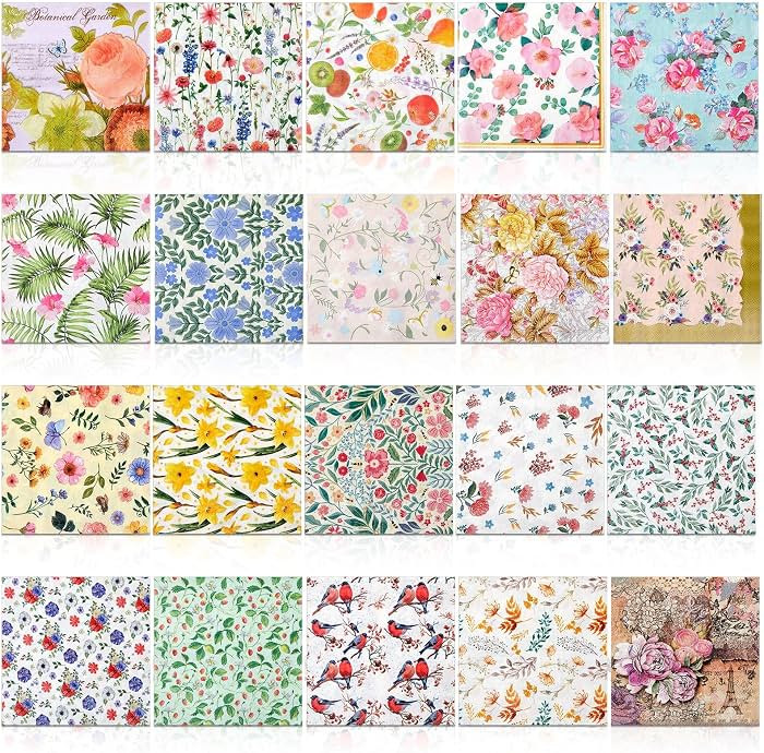 Crtiin 20 Pack Assorted Floral Napkins for Decoupage Toile Napkins Flower Cocktail Decorative Pap... | Amazon (US)