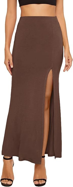 Verdusa Women's Solid Color High Waist Side Split Maxi Skirt | Amazon (US)