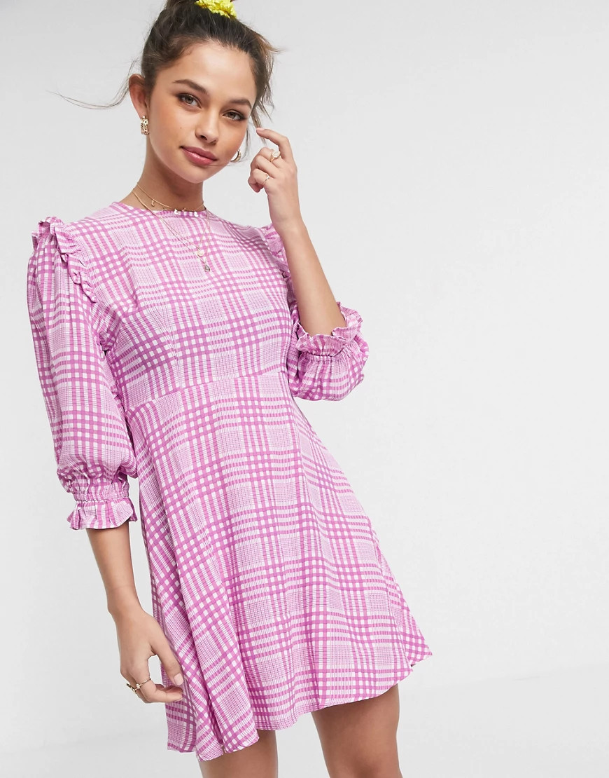 Faithfull edwina short sleeve check mini dress-Purple | ASOS (Global)