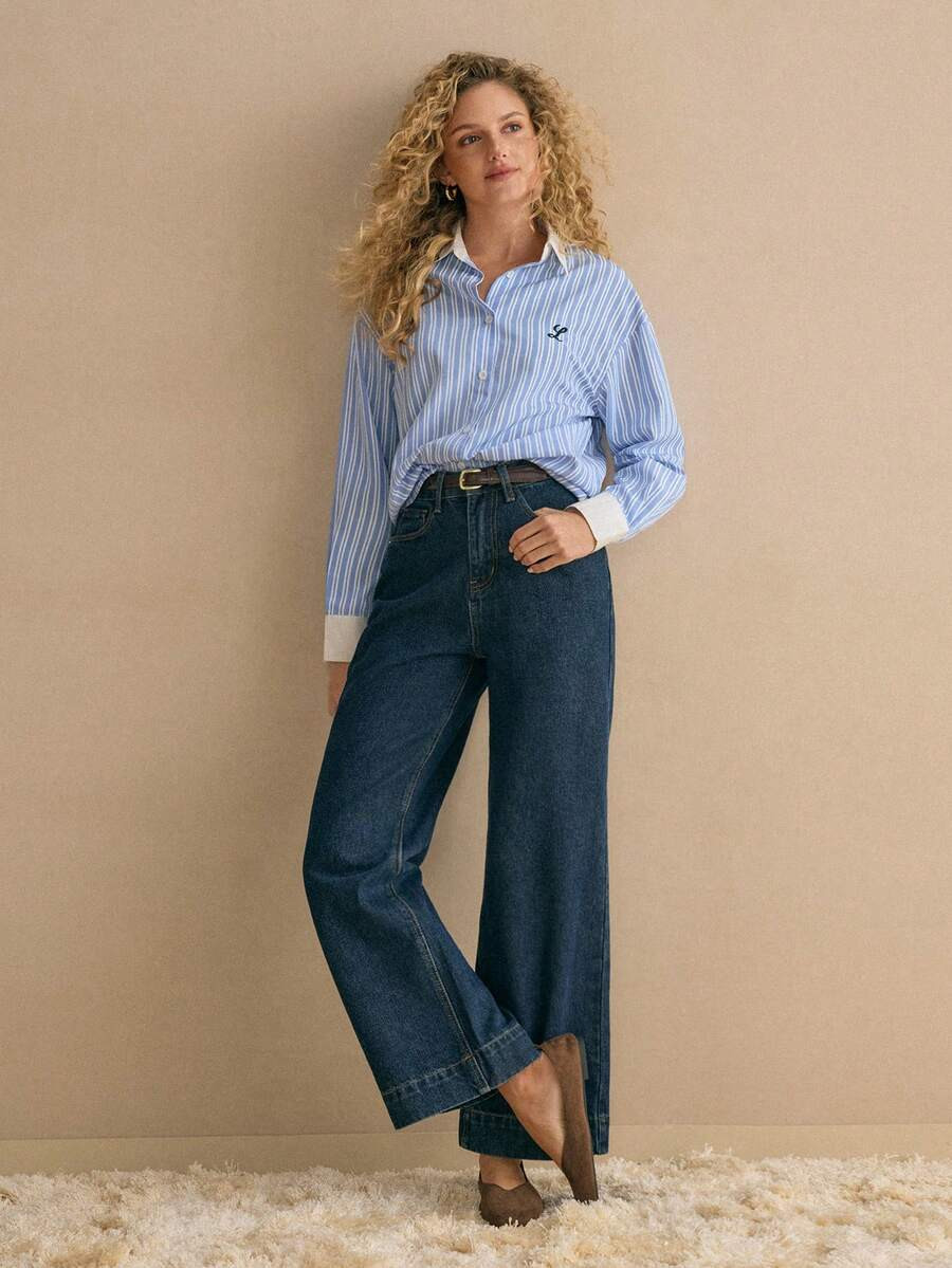 LocalMOTF PREMIUM SLANT POCKET WIDE LEG JEANS | SHEIN