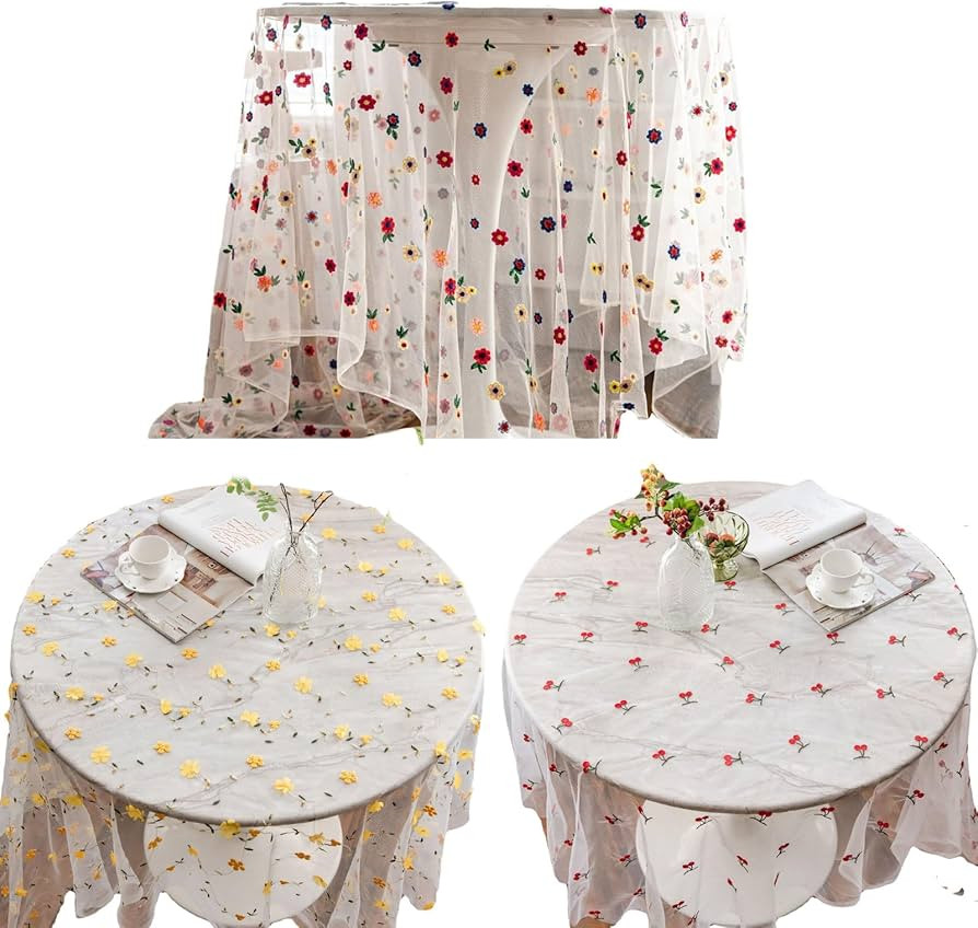 3PCS Embroidered Lace Table Runner Set, Mixed Styles with Cherry, Colorful Floral, and Yellow Rel... | Amazon (US)