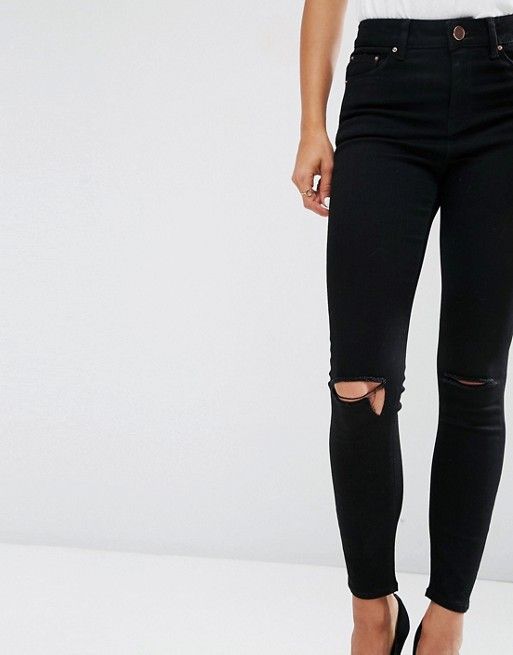 ASOS Ridley Skinny Jeans In Clean Black With Rips at asos.com | ASOS UK