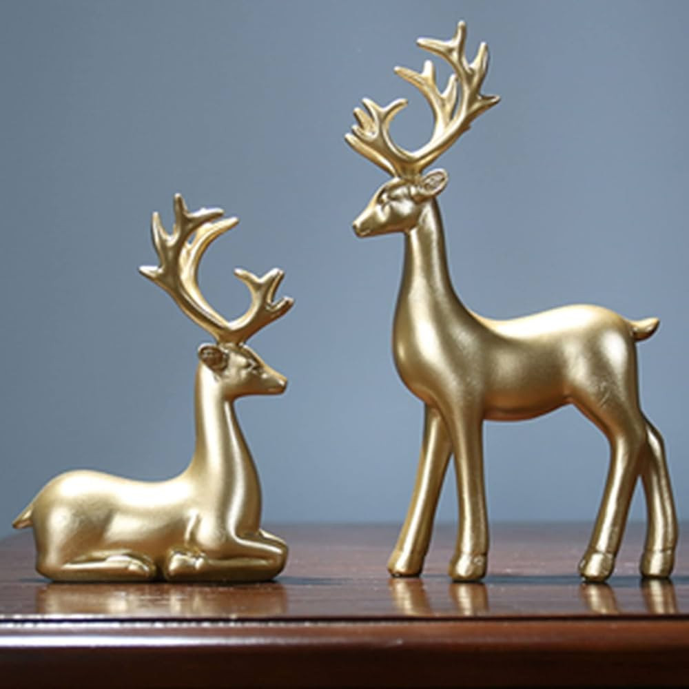 Christmas Resin Elk Figurines, Lucky Sitting and Standing Deer Statues for Living Room, Bedroom, ... | Amazon (US)
