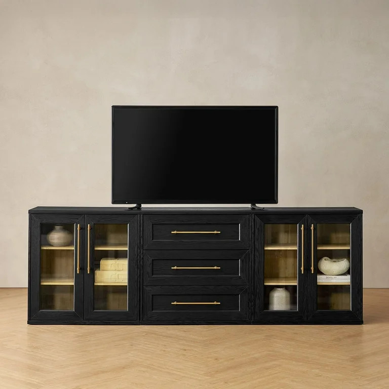 Mopio Blake 3 Piece Entertainment Center with Storage, Modern Farmhouse Modular Storage Cabinet D... | Walmart (US)