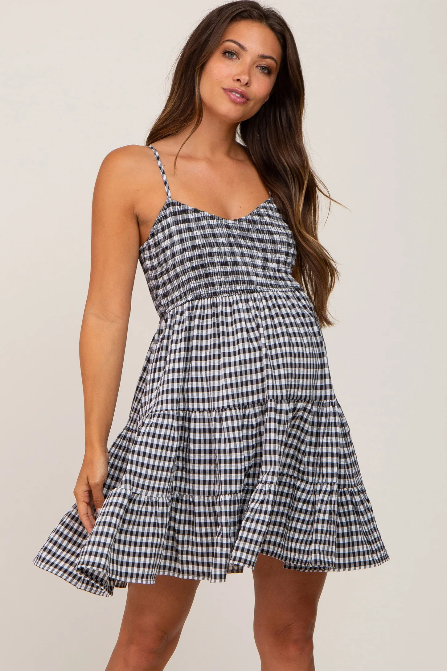 Black Gingham Tiered Maternity Dress | PinkBlush Maternity