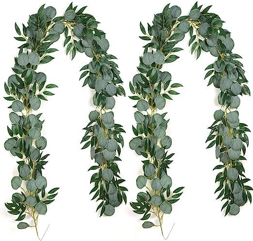 COSCHANO 2 Pack Artificial Eucalyptus and Willow Leaves Garland Greenery Faux Eucalyptus Vines fo... | Amazon (UK)