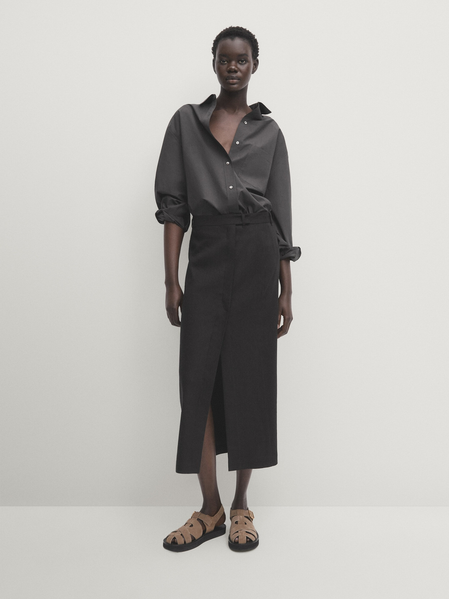 Linen blend stretch skirt | Massimo Dutti US