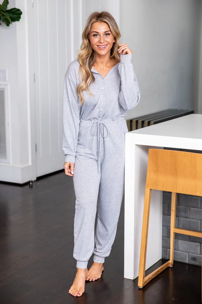 Under Montana Skies Heather Grey Knit Long Sleeve Jumpsuit FINAL SALE | Pink Lily