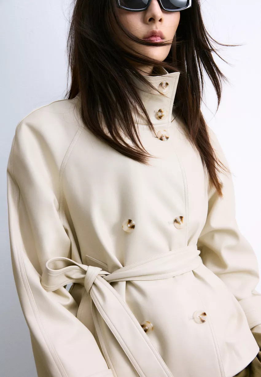 High neck leather effect trench coat - Women's Mocacos Nuevo | Stradivarius United Kingdom | Stradivarius (UK)