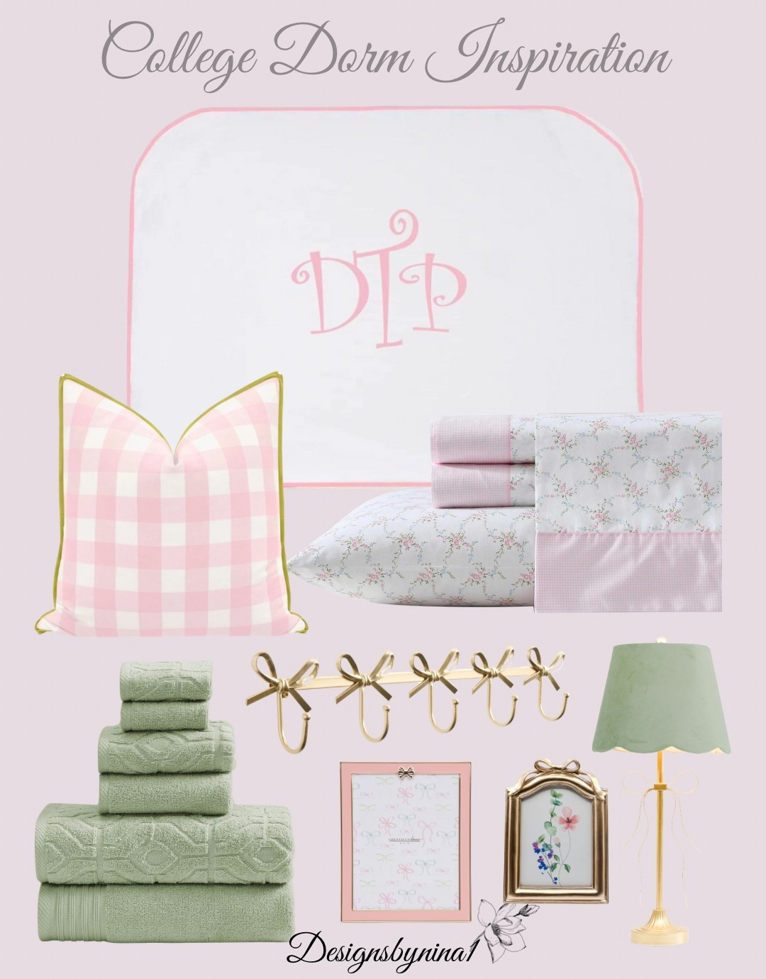 Pink, White & Green College Dorm Inspiration!🩷🤍💚. Dorm Essentials for Girls. 

Bedding | Headboard | Table Lamp | Bow Accessories | Preppy Dorm Decor 

#LTKStyleTip #LTKHome #LTKFamily