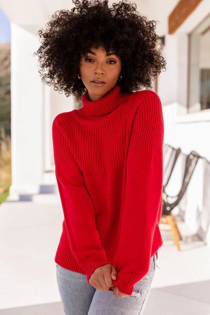 Fiona Red Knit Turtleneck Sweater | Shop Priceless