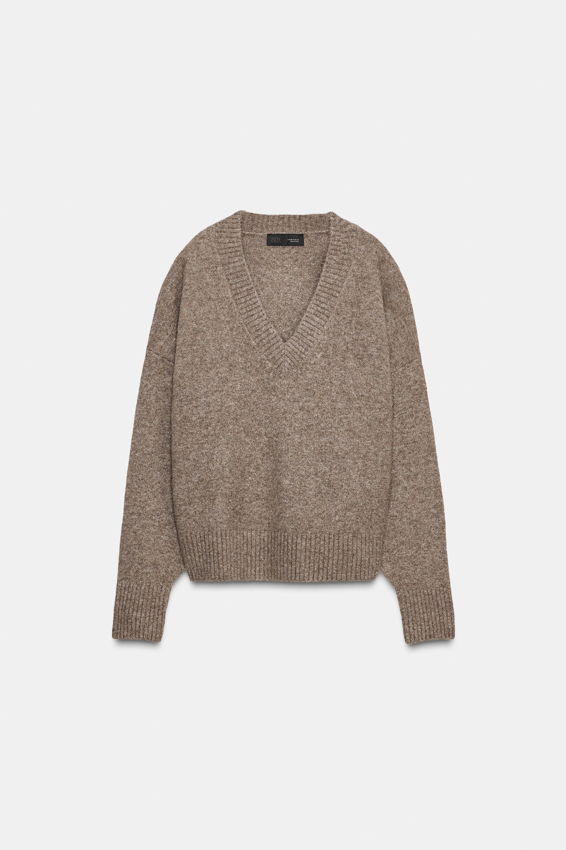 Zara - Soft Knit V-Neck Jumper In Mink Marl - L - Woman | Zara UK