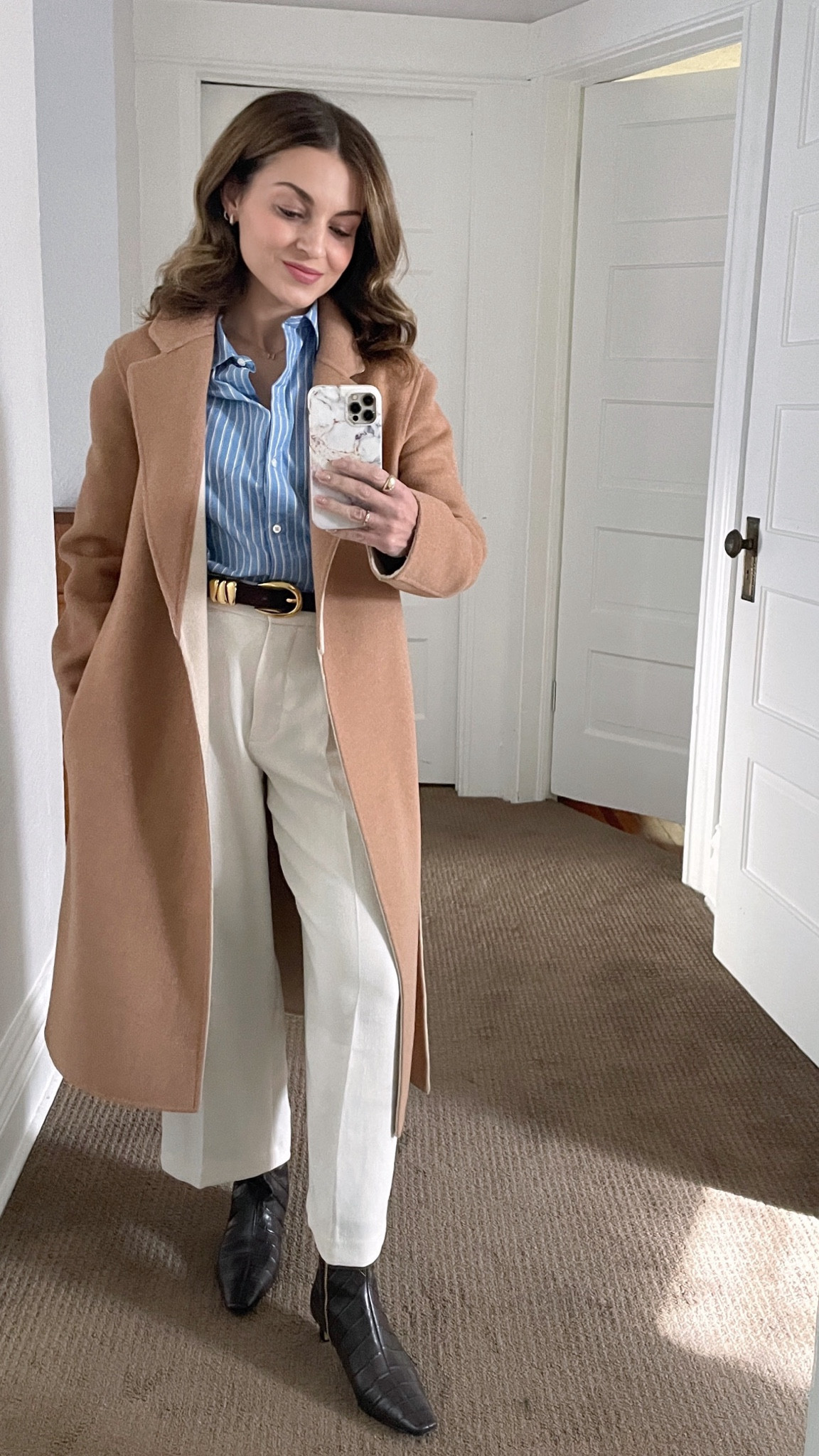 Fall work outfit: 
Effortless crop pant 0 regular (on rare sale) 
Tomboy shirt size 2
Edited Pieces coat XXS (similar one I own from Abercrombie linked)
Belt XS (available in silver hardware only now, 25% off) 
Shoes 5.5 but wish I had gone down a half size!

#LTKSaleAlert #LTKWorkwear