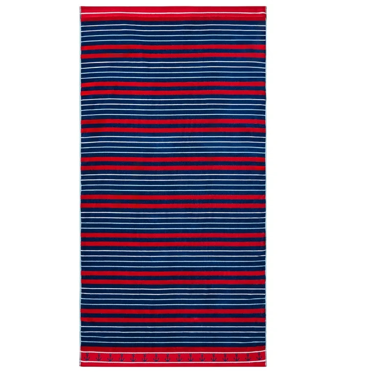 Better Homes & Gardens Coastal Clarence Striped Navy & Red Cotton-Blend Beach Towel | Walmart (US)