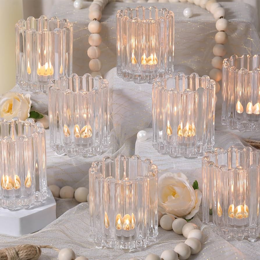 Glass Clear Votive Candle Holder, Ribbed Votive Candle Holders Set of 12, Tealight Candle Holder ... | Amazon (US)