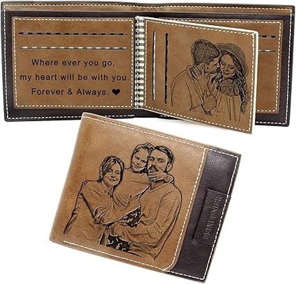 Amlion Personalized Custom Wallets, Engraved Leather Photo Wallet for Men Dad Husband Brown | Amazon (US)