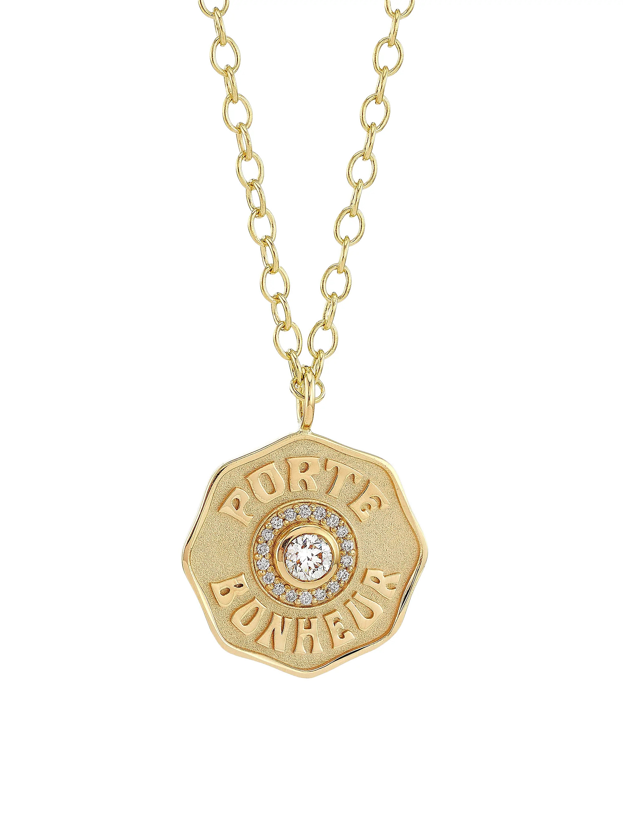 Je Porte Bonheur 14K Yellow Gold & 0.18 TCW Diamond Large Pendant Necklace | Saks Fifth Avenue