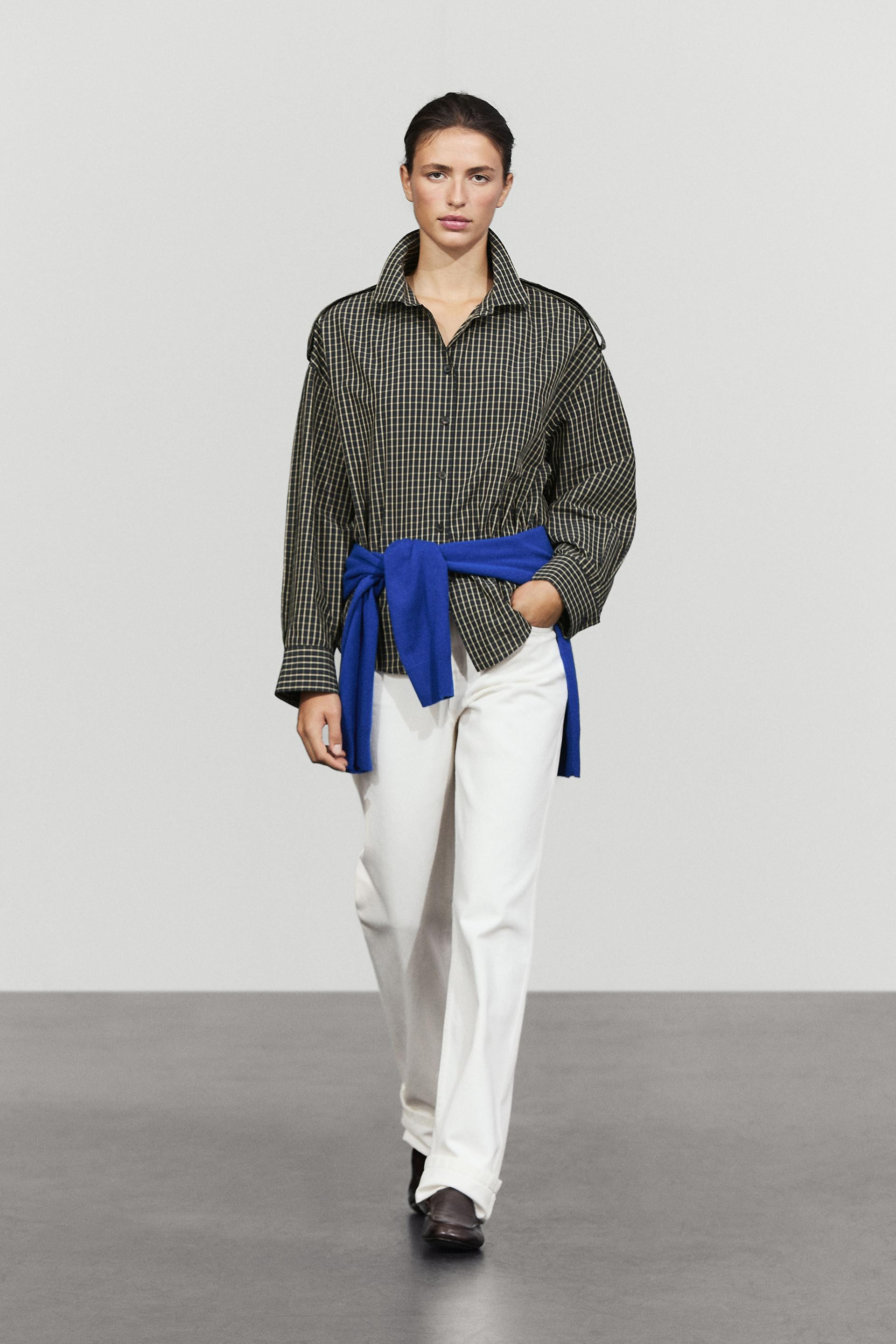 100% cotton check shirt with shoulder detail | Zara US