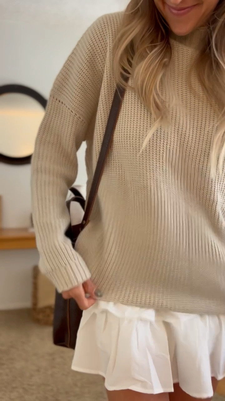 Amazon sweater & skirt that couldn’t be a more perfect combo 🤎🍂🍁☕️

My leather bag is on major sale!  Everything runs true to size.
I’m wearing medium in the skort and large in the sweater for an oversized fit.  I’m 5’7 for reference.

#LTKSaleAlert #LTKStyleTip #LTKFindsUnder50