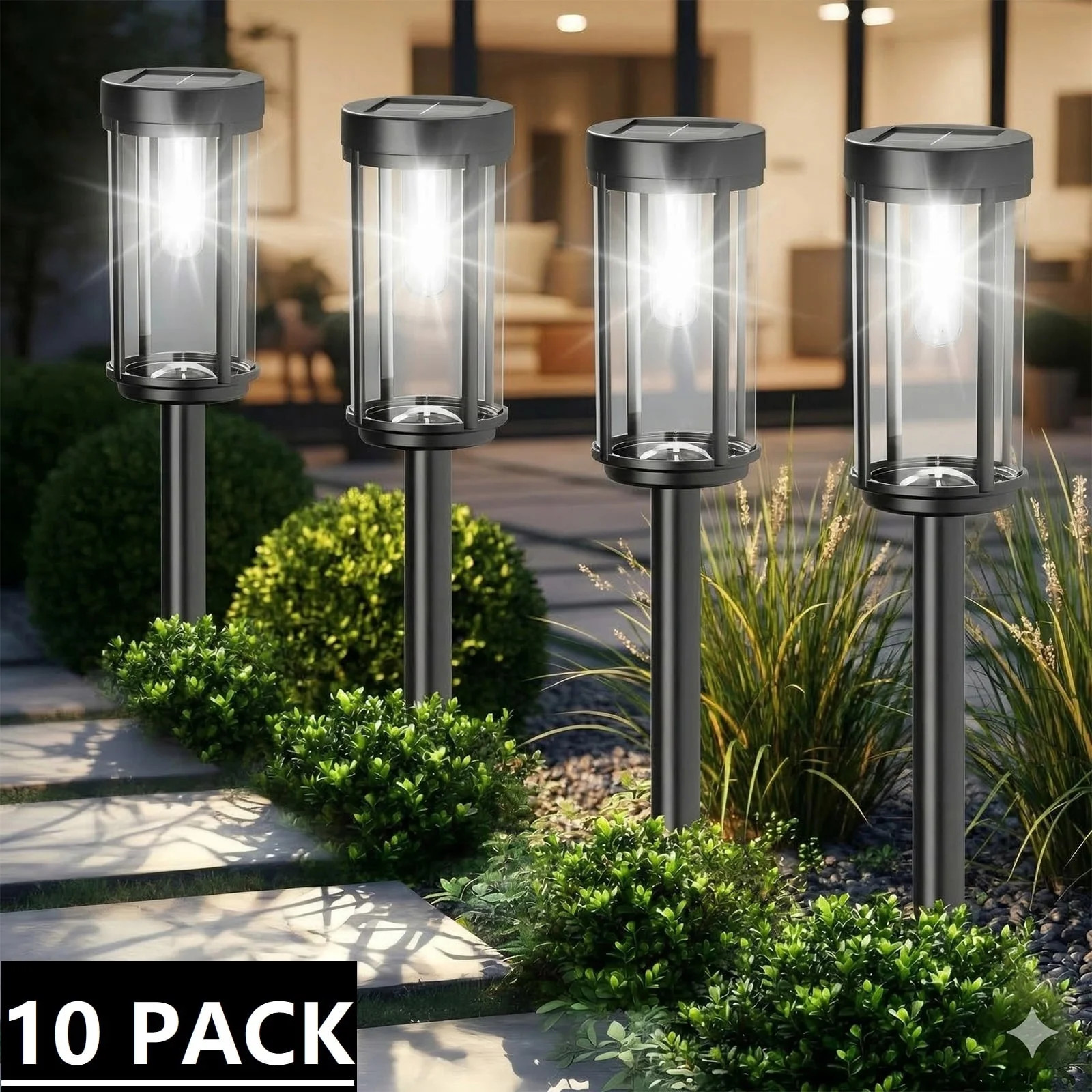 10 Pack Solar Pathway Lights Outdoor, Waterproof LED Solar Garden Lights with Cold White Glow, Du... | Walmart (US)