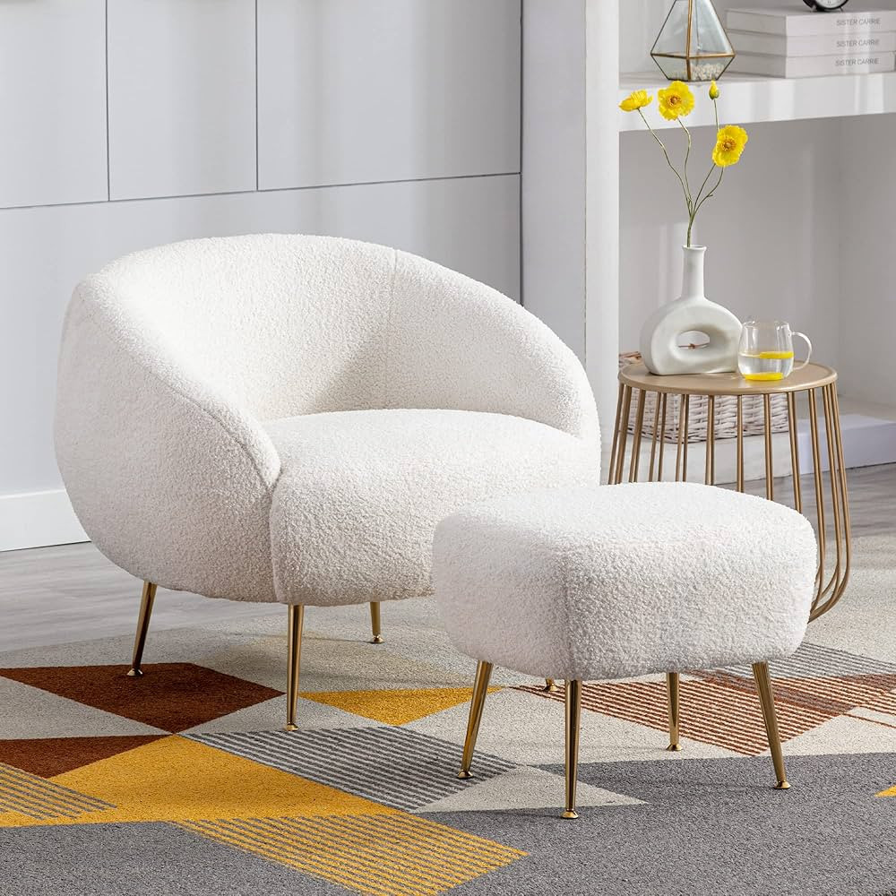 Olela Modern Accent Chair with Ottoman,Soft Teddy Velvet Armchair with Golden Metal Legs,Comfy Re... | Amazon (US)