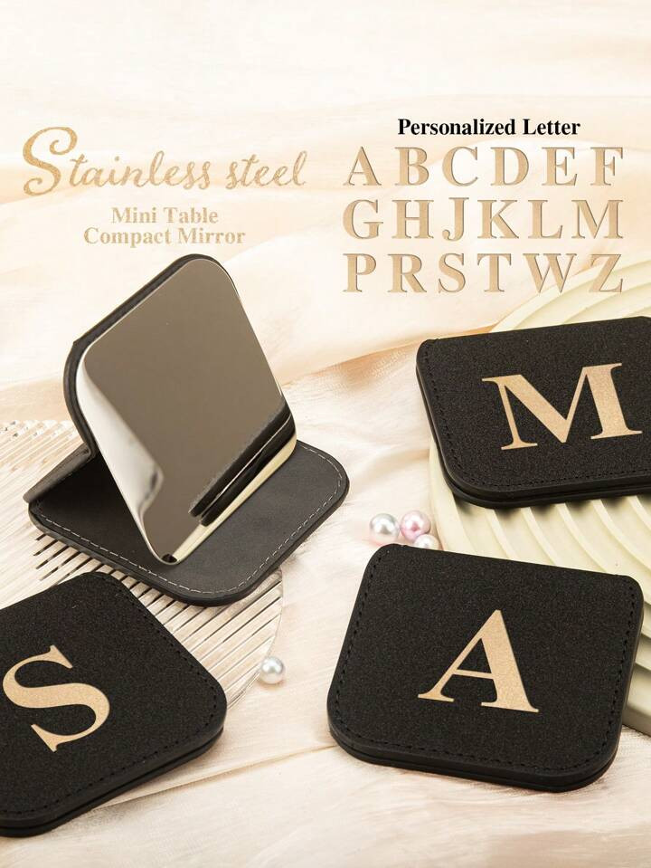 1PC Stainless Steel Folding Makeup Mirror With Personalized Gold-Foil Letters, Wrapped In Stylish... | SHEIN
