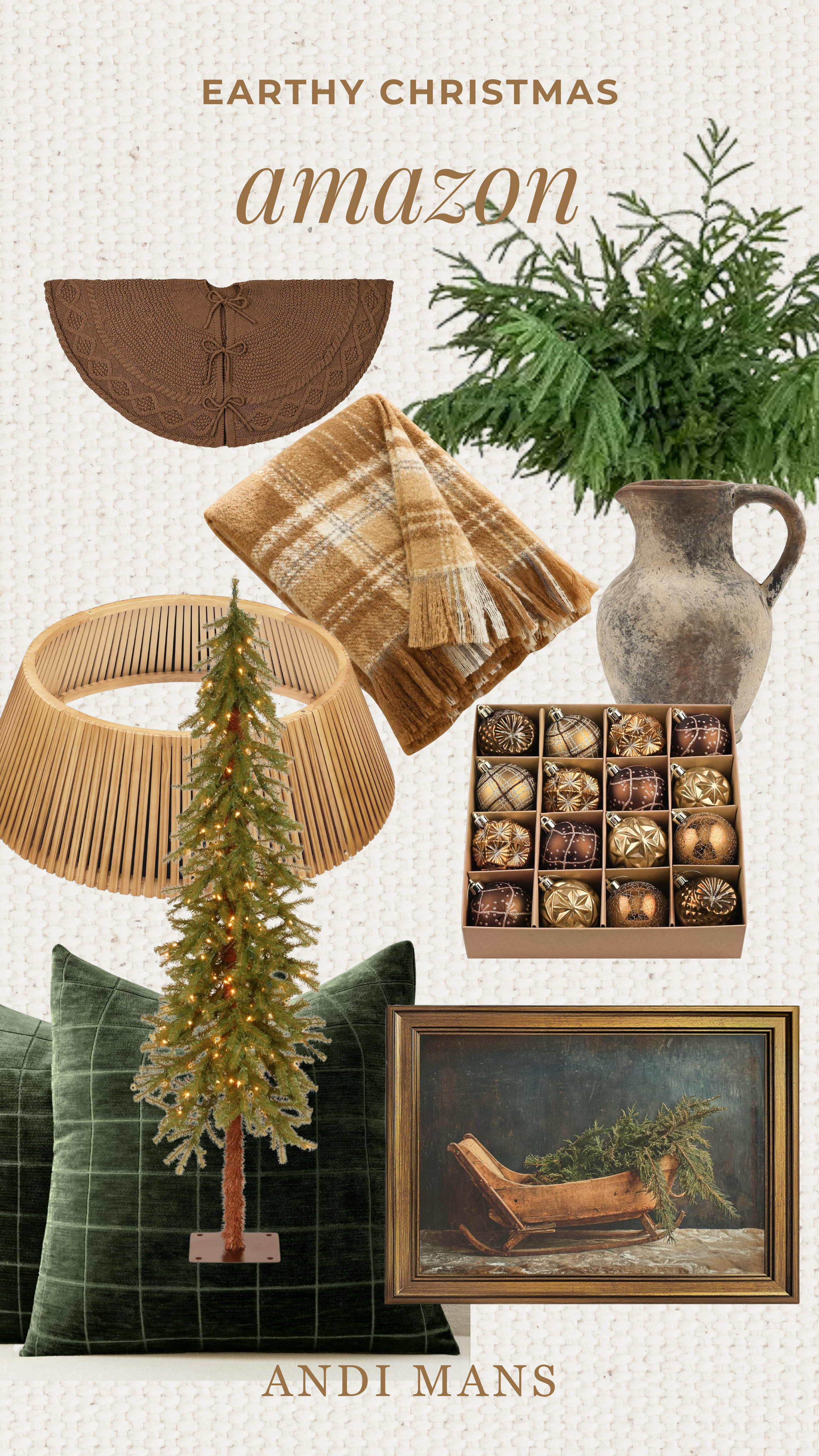 My favorite earthy, neutral Christmas decor finds from Amazon! This collection has everything you need for a warm, organic holiday look: a cozy neutral tree skirt, a woven tree collar, soft holiday wall art, faux winter stems, a textured stone vase, cream and natural ornaments, and the softest knit throw blanket. Style the stems in the stone vase for an easy mantel or console moment, layer the throw on your sofa, and finish your tree with the collar and skirt for a polished, minimalist look. Perfect for neutral home decor lovers, organic modern style, and anyone wanting affordable Christmas decor that feels elevated and timeless. Shop my Amazon neutral Christmas decor and bring cozy holiday vibes home!

#neutralchristmas #christmasdecor #amazonfinds #amazonhome  

 #LTKSeasonal #LTKHome #LTKSaleAlert