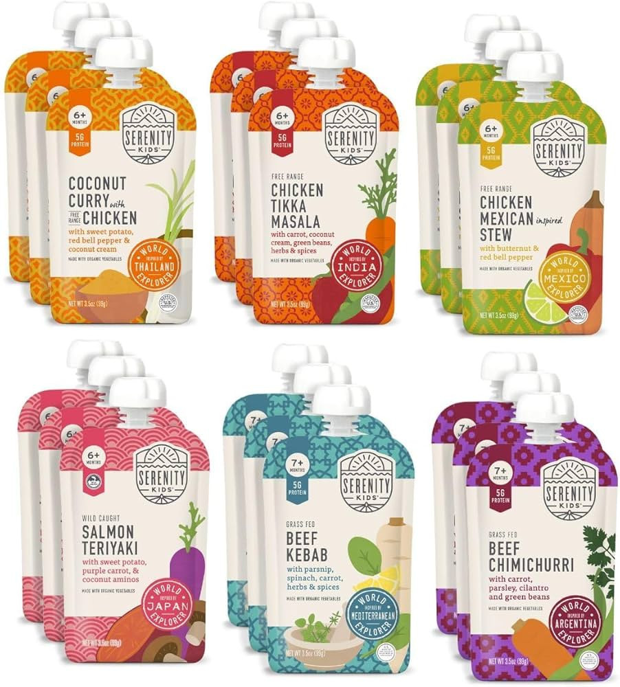 Serenity Kids 7+ Months World Explorers Baby Food Pouches - Puree w/ Ethically Sourced Meats & Or... | Amazon (US)