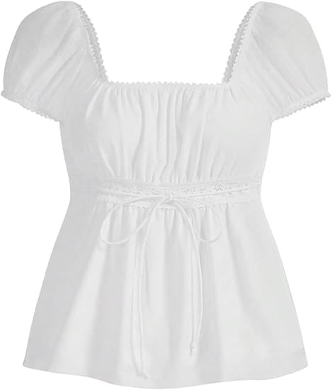 SOLY HUX Women's Square Neck Short Sleeve Peplum Tops Tie Front Summer Tee Shirt Streetwear | Amazon (US)