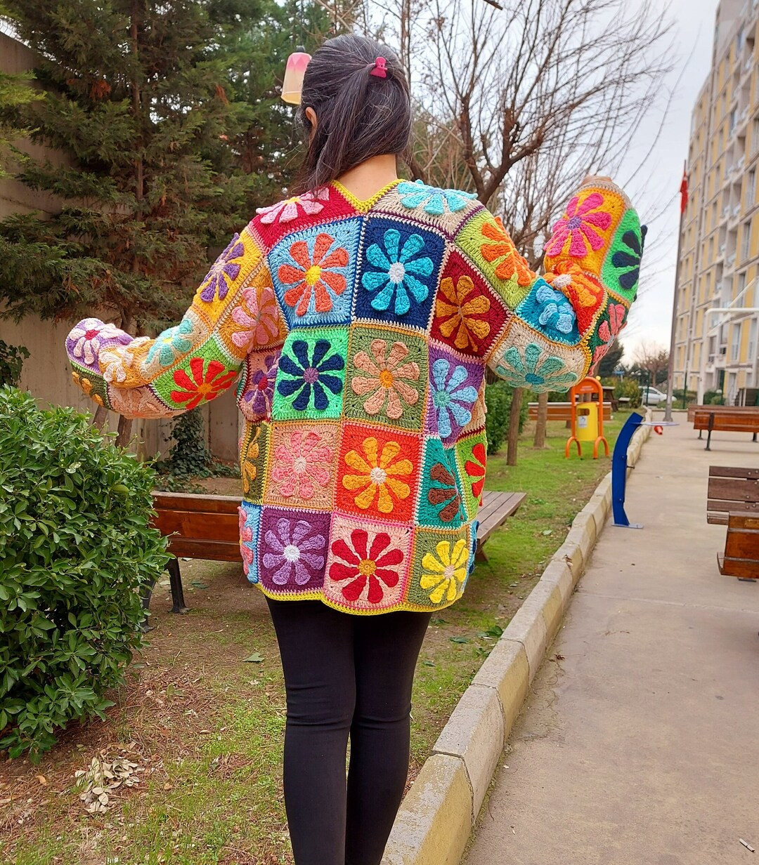 Crochet Granny Square Cardigan Multicolor Patchwork Jacket - Etsy | Etsy (US)