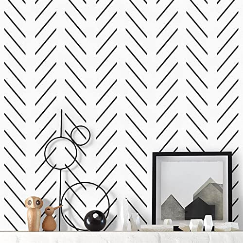 Orainege Black and White Peel and Stick Wallpaper Herringbone Contact Paper for Bathroom 17.7 in x 78.7 in Black Chevron Removable Wall Paper Peel and Stick Modern Geometric Self Adhesive Wallpaper | Amazon (US)