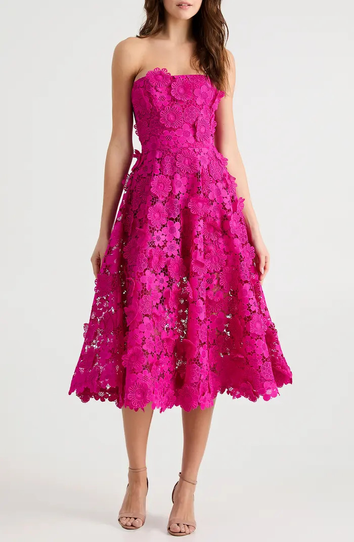 Florence 3D Floral Embroidered Fit & Flare Cocktail Dress | Nordstrom