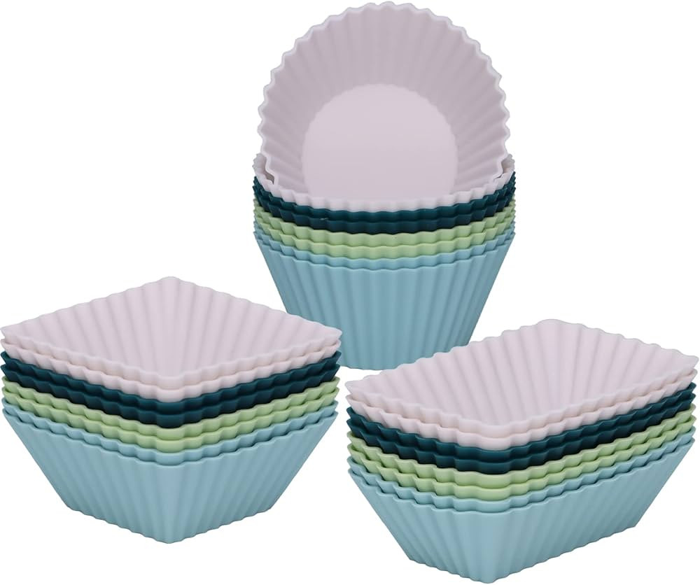 SAWNZC Silicone Cupcake Liners, 24pack Reusable Baking Cups, 3 Shapes Muffin Liners Pastry Cake M... | Amazon (US)