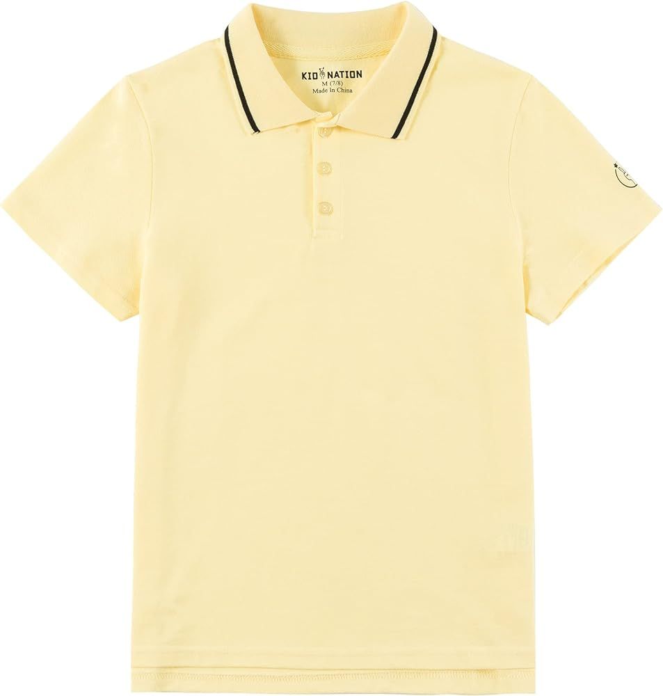 Kid Nation Boy's Short Sleeve Pique Polo Kids School Uniform Collared Shirt Performance Polo for ... | Amazon (US)
