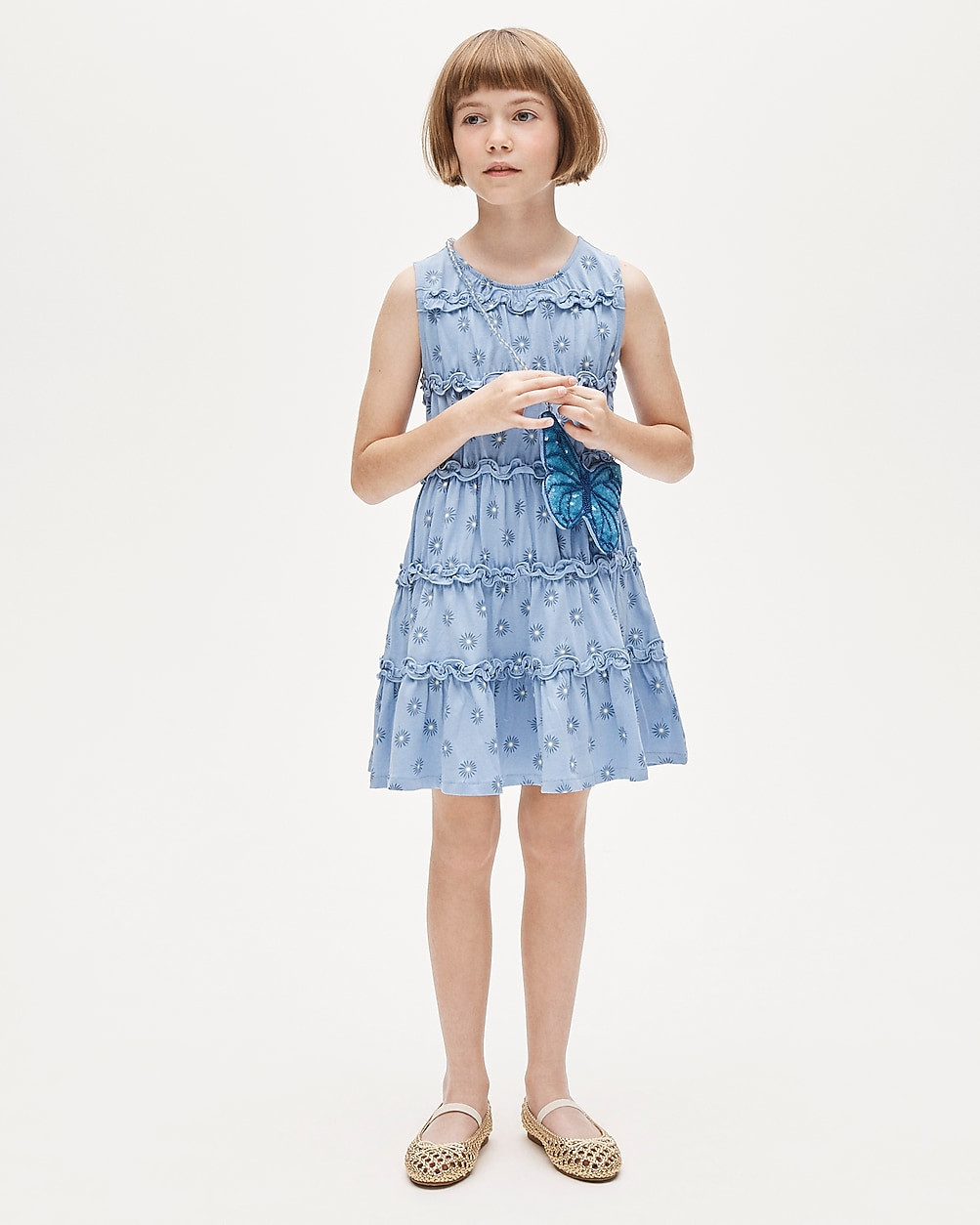 Girls' tiered lettuce-edge dress in broken-in jersey | J. Crew US