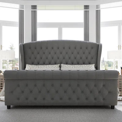 Dulane Velvet Upholstered Sleigh Bed with Scroll Wingback Headboard | Wayfair North America