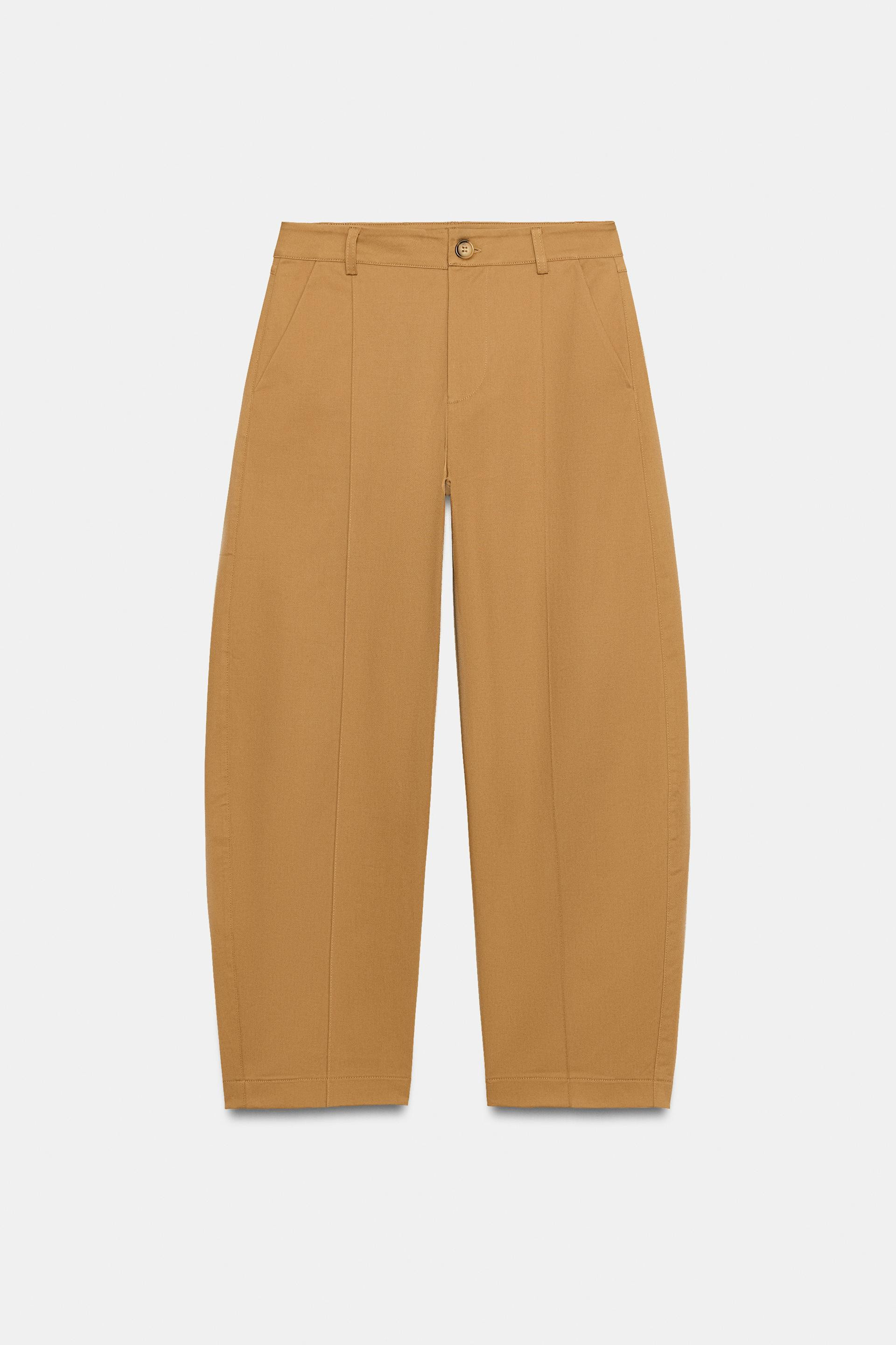 Zara - Barrel Pants With Stitched Seam - Taupe Brown - 27 (Us 4) - Woman | Zara US