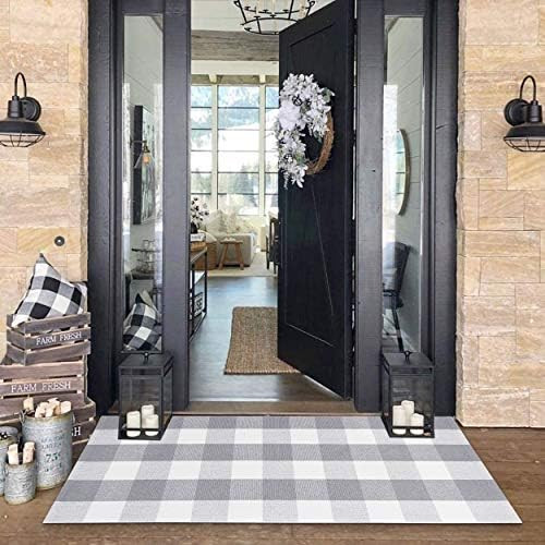 Buffalo Plaid Check Outdoor Rug Grey 2' x 4.3' Farmhouse Rug Hallway Runner Checkered Washable Ru... | Amazon (US)