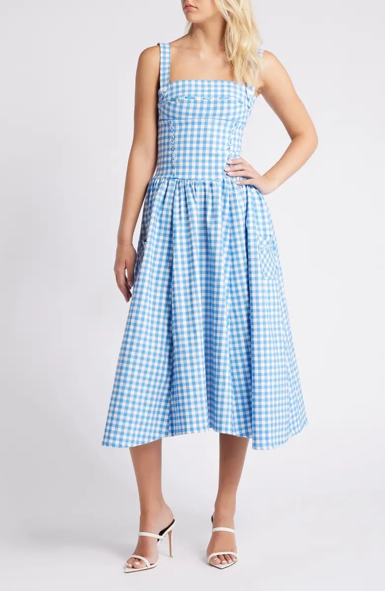 HOUSE OF CB Vivien Gingham Midi Sundress | Nordstrom | Nordstrom