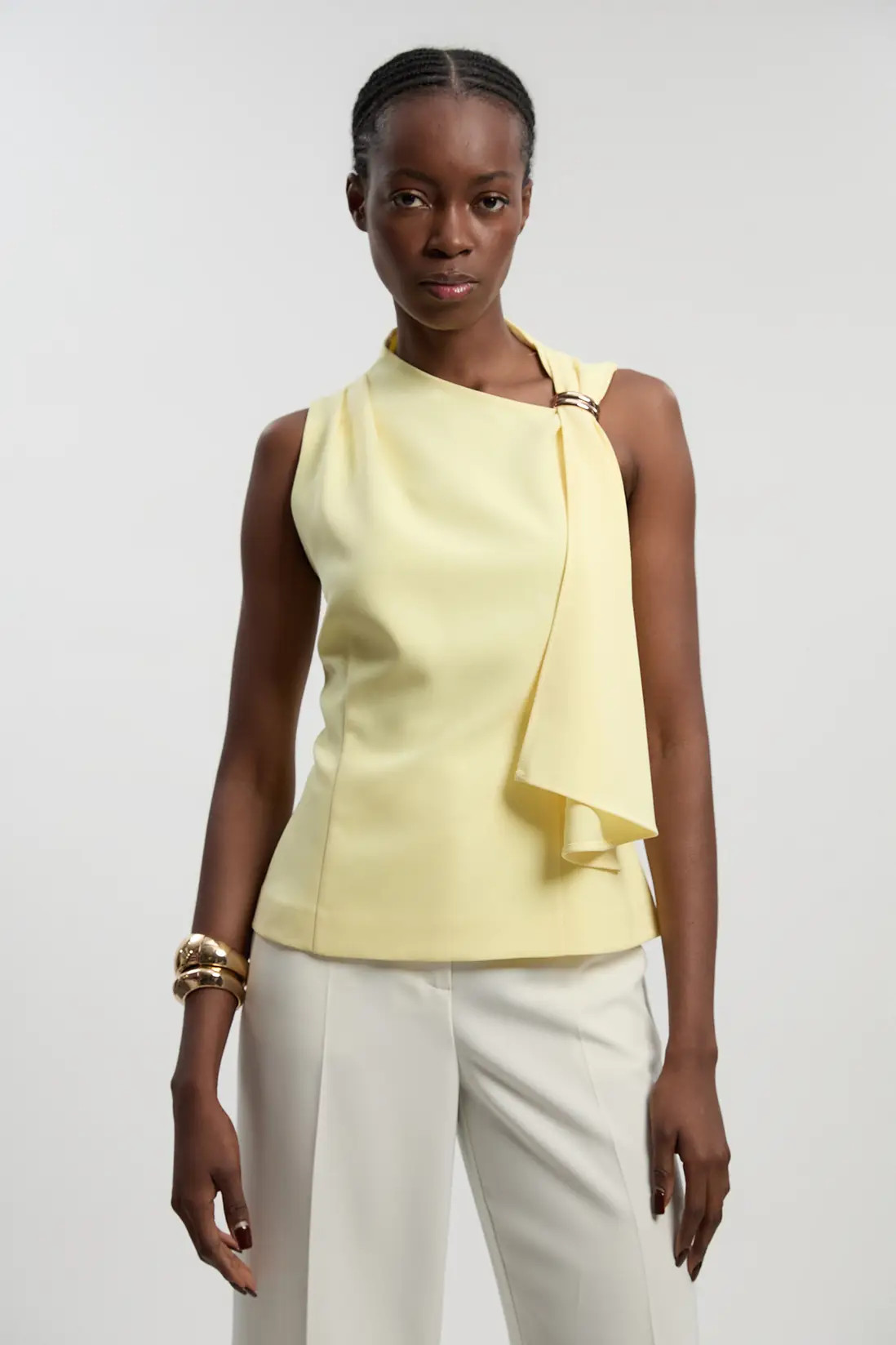 Polished Tailored Trim Detail Drape Top | Karen Millen