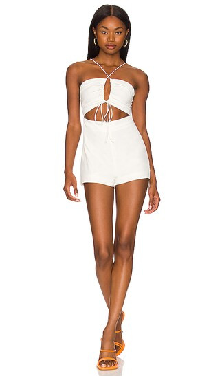 Alessia Ruched Tie Romper in White | Revolve Clothing (Global)