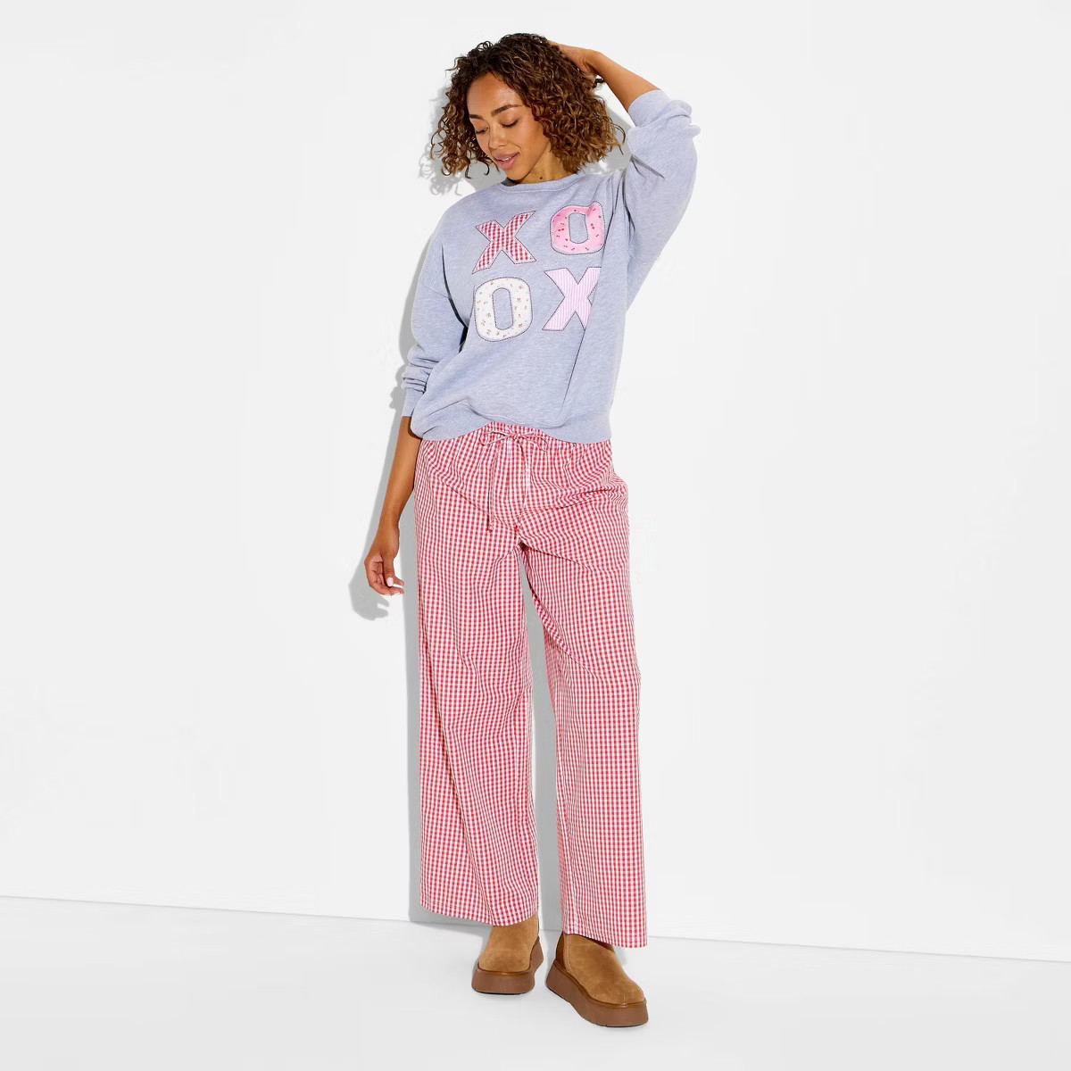 Women's Gingham Boxer Graphic Pull-On Pants - Cherry Red | Target