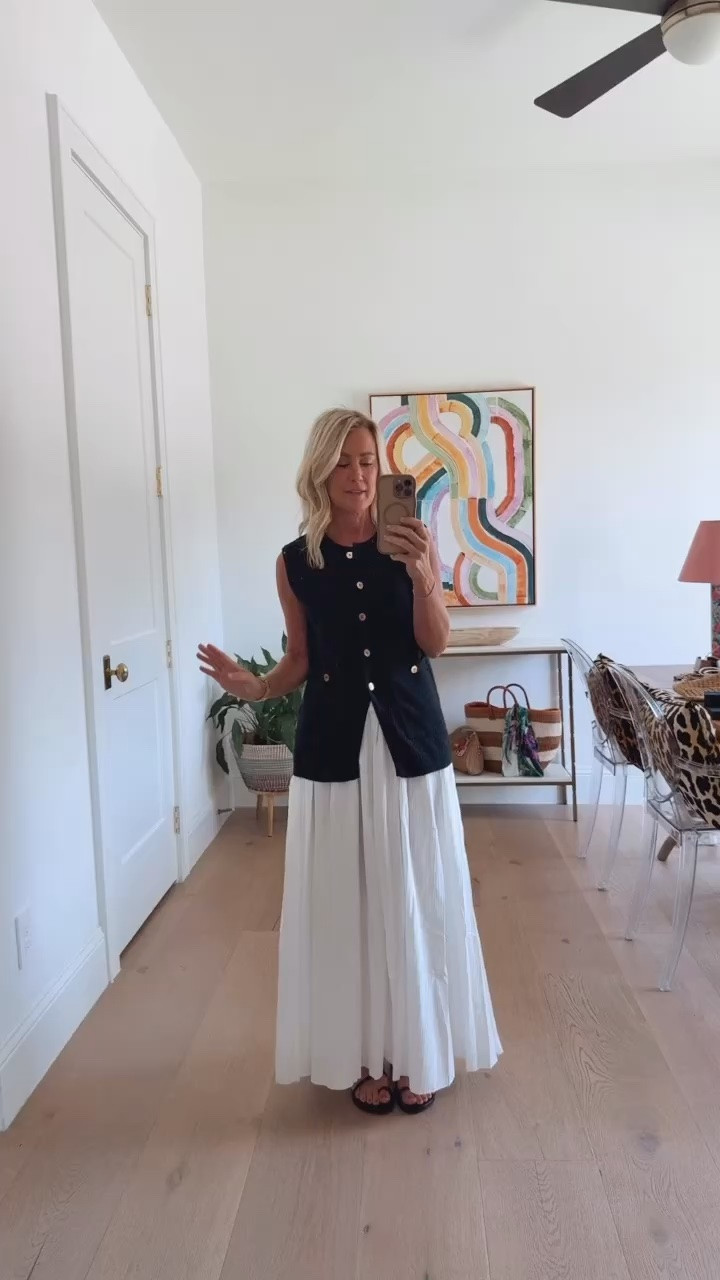 Such an easy, classic combo for late summer!
Vest: small
Skirt: xs

#LTKOver40 #LTKSeasonal #LTKootd