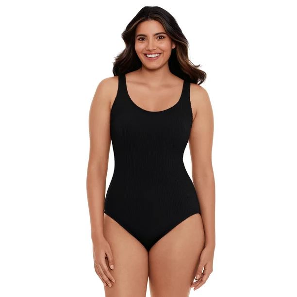 Time and Tru Women's and Women’s Plus Size Solid Crinkle One Piece Swimsuit | Walmart (US)