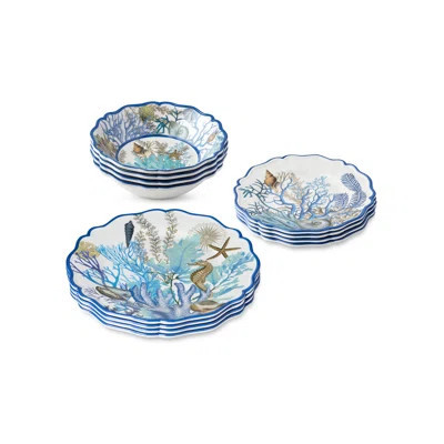 Blue Lagoon 12-Piece Melamine Dinnerware Set – Coastal Coral & Seashell Design – Service for 4 with Durable, Lightweight, BPA-Free Plates & Bowls – Di | Wayfair North America