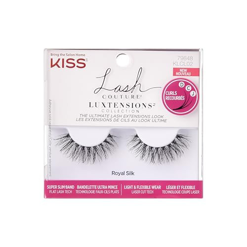KISS Lash Couture LuXtensions Collection False Eyelashes, Flat Lash Technology, Super Slim Lash Band, Real Lash Extension Fibers, Reusable, Style ‘Royal Silk’, 10mm,1 Pair Strip Lashes | Amazon (US)